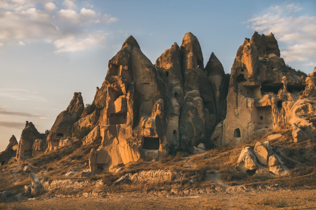 natural volcanic rocks with ancient cave houses cappadocia turkey